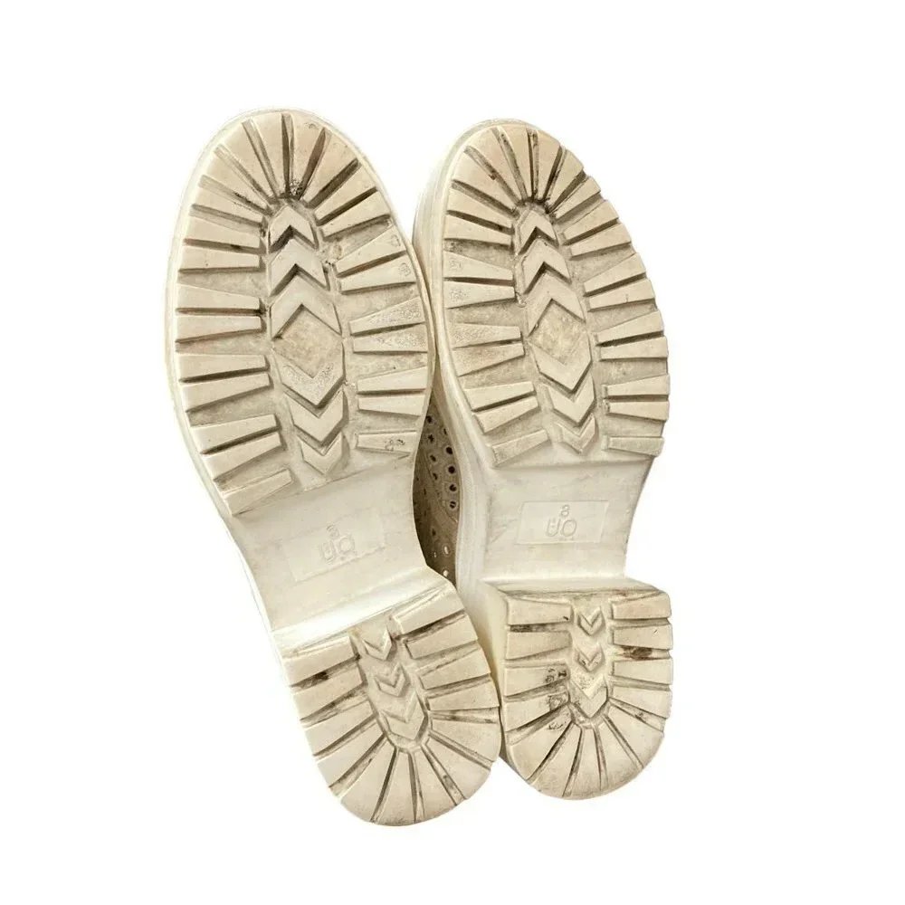Urban Outfitters Mya Eyelet Beige-Cream Platform Chunky‎ Heel, Size 8